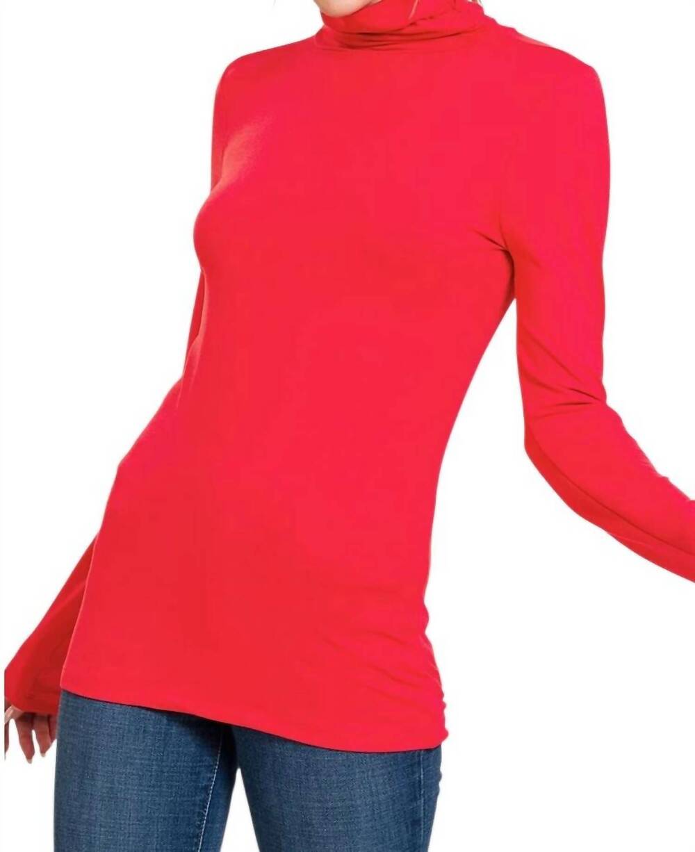 NEW ZENANA premium microfiber mock neck top in ruby
